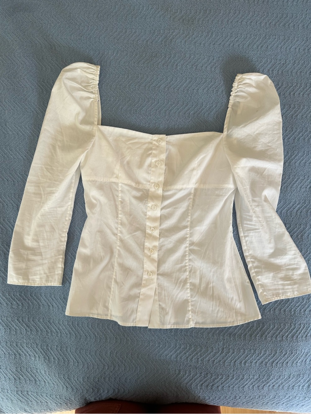 Barneys New York White Square-Neck Buttoned Blouse